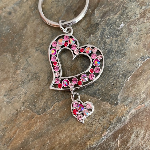 NWT Double Heart Crystal Charm Key Chain - Picture 5 of 5